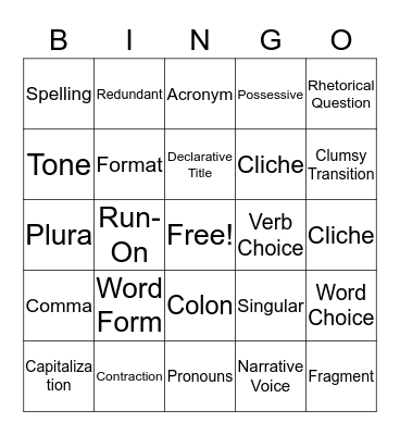 Vocabulary Bingo Card