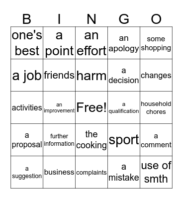 MAKE GET DO Bingo Card