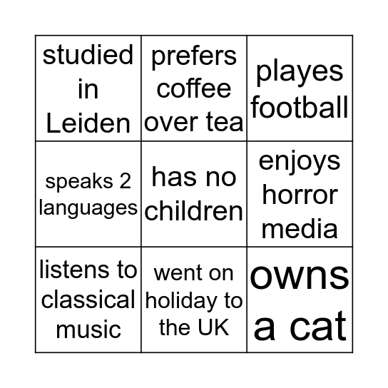 For each square, find a teacher who: Bingo Card