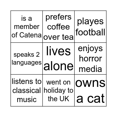 For each square, find a student who: who: Bingo Card