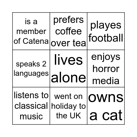 For each square, find a student who: who: Bingo Card