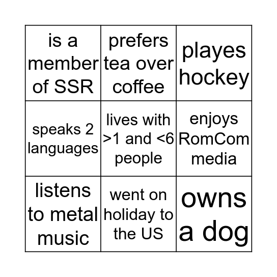 For each square, find a student who: who: Bingo Card
