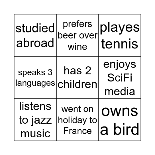 For each square, find a teacher who: who: Bingo Card