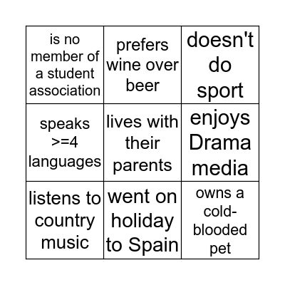 For each square, find a student who: who: Bingo Card