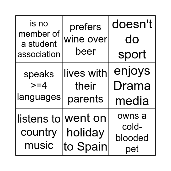 For each square, find a student who: who: Bingo Card