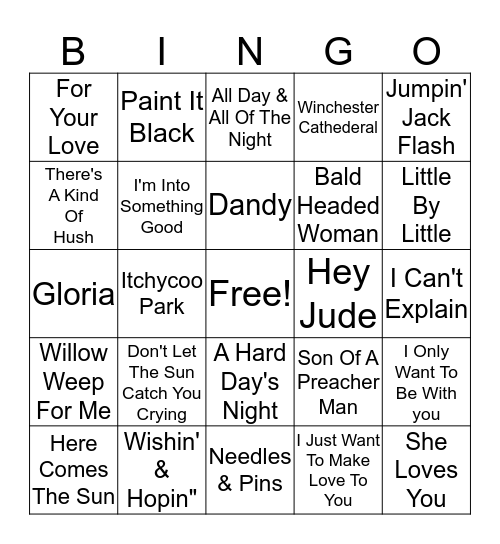 British Invasion Bingo Card