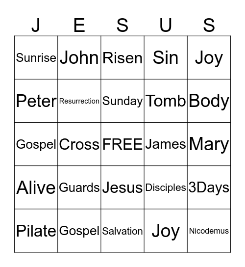 Resurrection Sunday Bingo Card