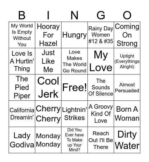 60s Hits Part II Bingo Card