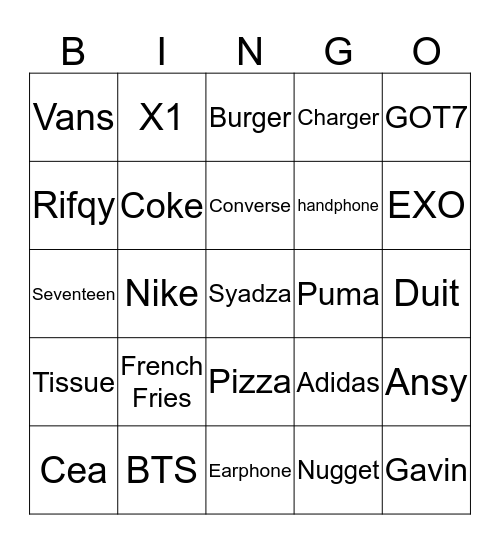Punya Syadza Bingo Card