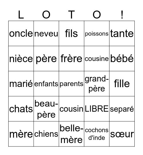 Écouter (famille) Bingo Card