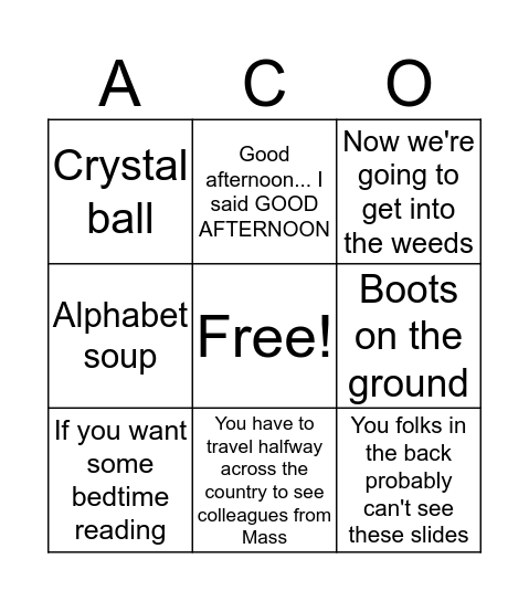 Conference Humor Bingo Card