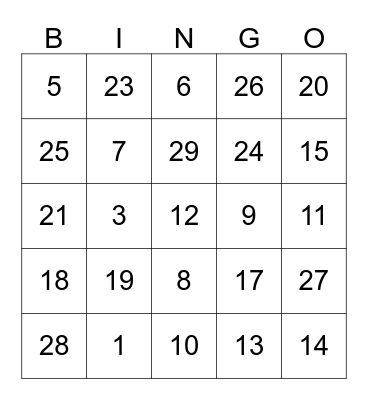 Los numeros Bingo Card