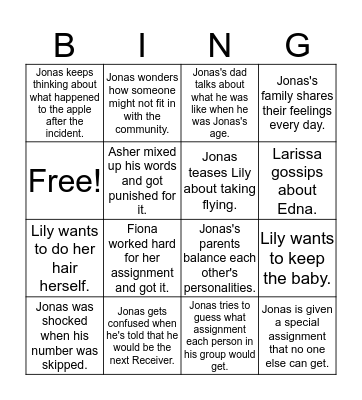The Giver (1-8) Bingo Card