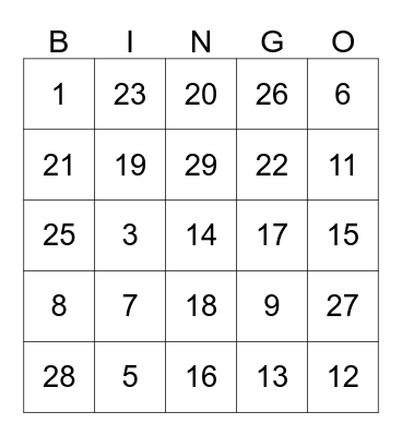 Los numeros Bingo Card