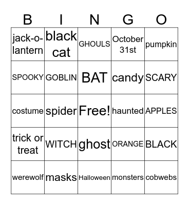 Halloween Bingo Card