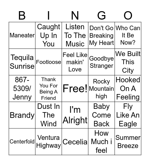 Yacht Rock Bingo Card