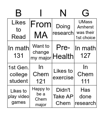 Chemistry Advising Bingo Card