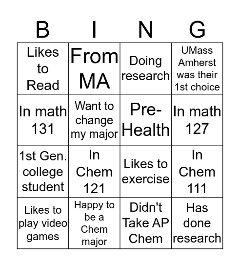 Chemistry Advising Bingo Card