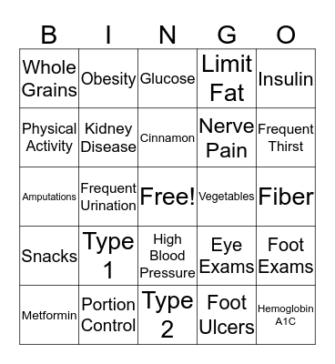 Diabetes Bingo  Bingo Card