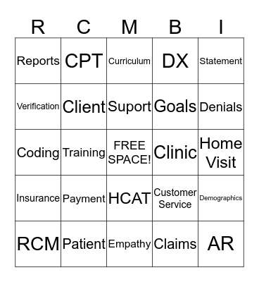 RCM Bingo  Bingo Card