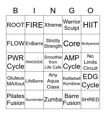 Group Fitness Bingo Card