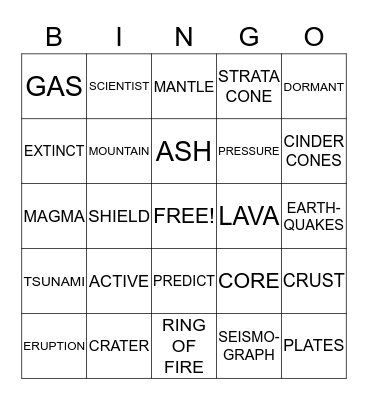 VOLCANO  Bingo Card