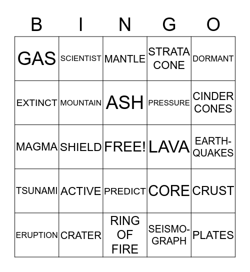 VOLCANO  Bingo Card