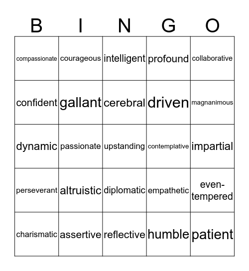 Famous Figures: Adjective BINGO Card