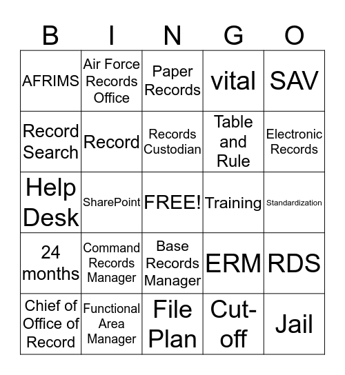 Records Management Bingo Card