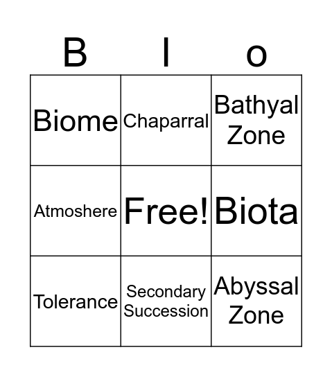 bio Bingo Card