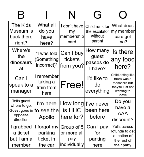 Museum Center Bingo Pt. 2 Bingo Card