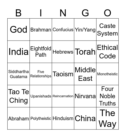 Western Religions Bingo Card