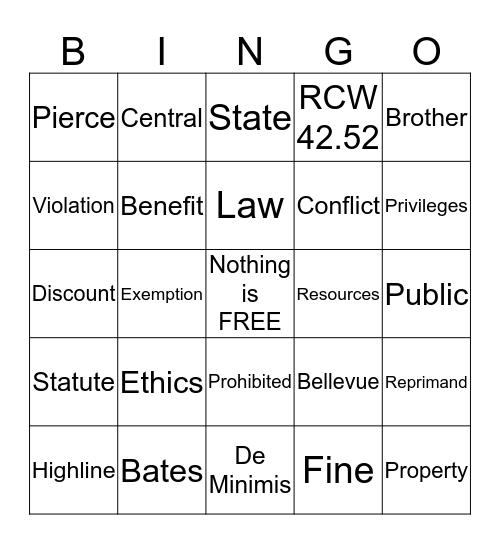 Ethics Bingo Card