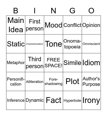 LANGUAGE ARTS Bingo Card