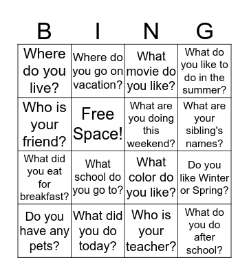 Conversation Bingo Card