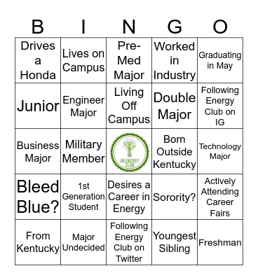 Energy Club Halloween Party Bingo Card