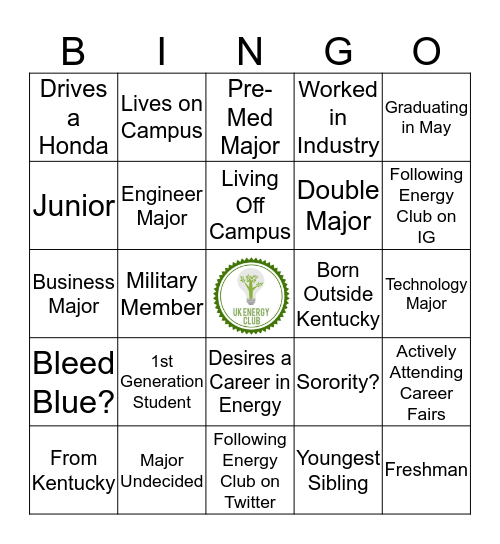Energy Club Halloween Party Bingo Card