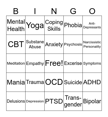 Psych Education Bingo Card