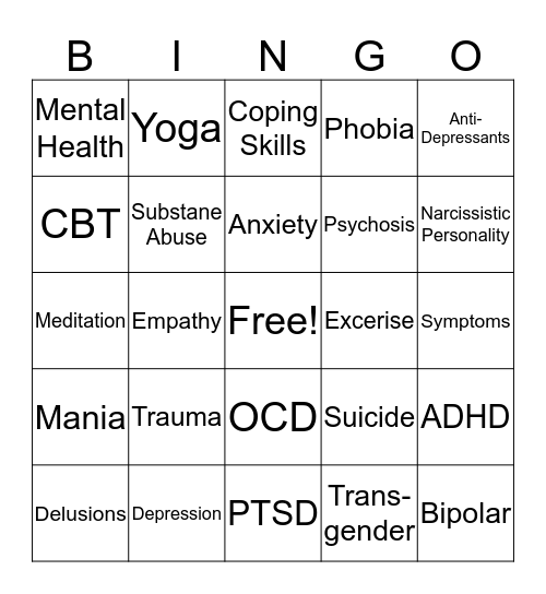 Psych Education Bingo Card