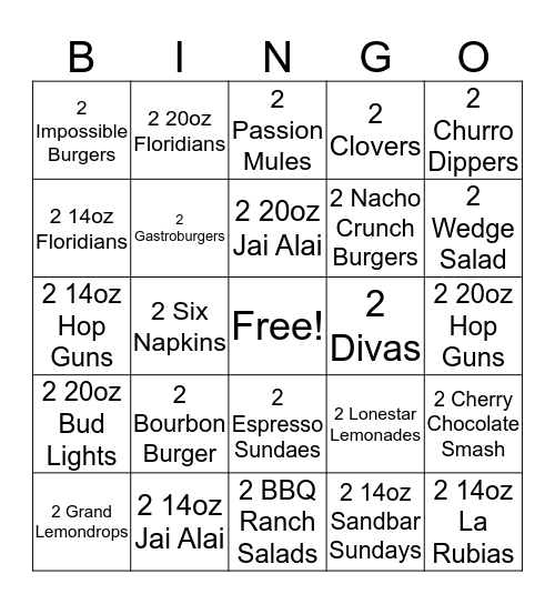 Burger Nation Bingo Card