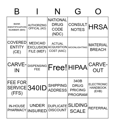 340B BINGO Card