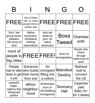 West/Immigration Bingo Card