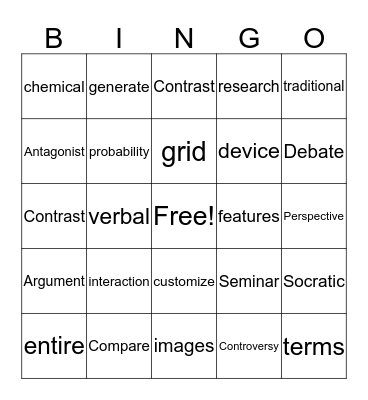 Vocabulary Bingo  Bingo Card