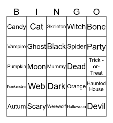 Halloween ASL Bingo Card