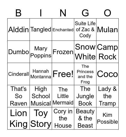 Disney Bingo Card