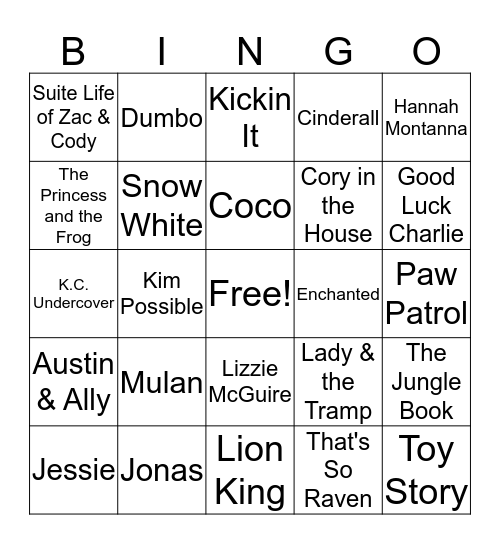 Disney Bingo Card