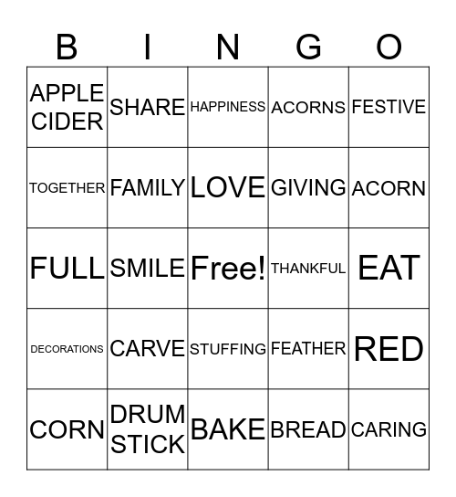 FEAST Bingo Card