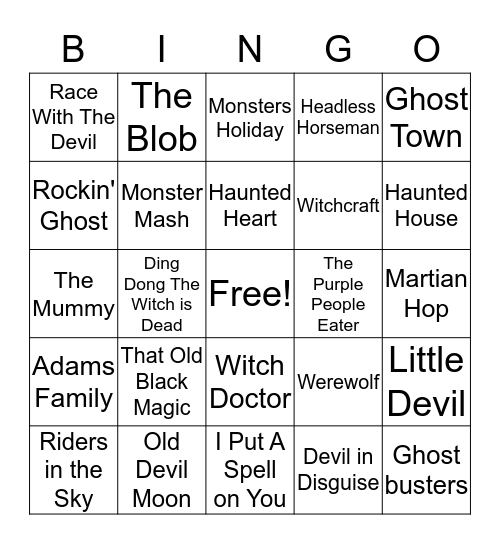 Halloween Tunes Bingo Card