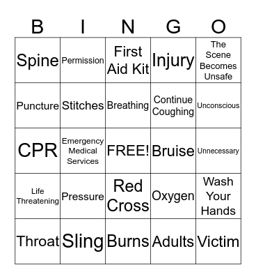 First Aid Bingo Card