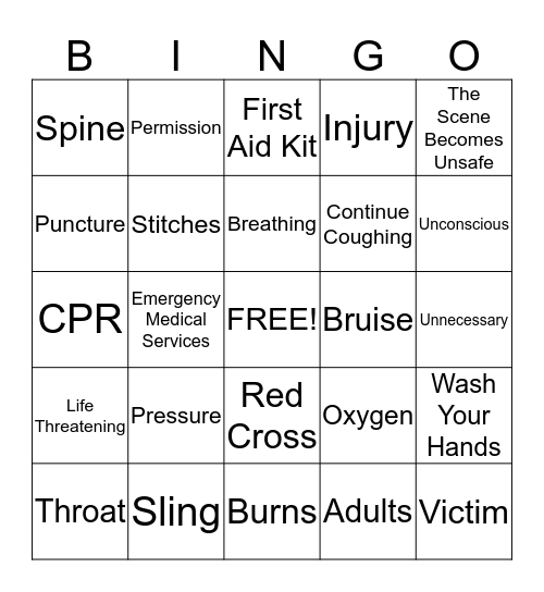 First Aid Bingo Card